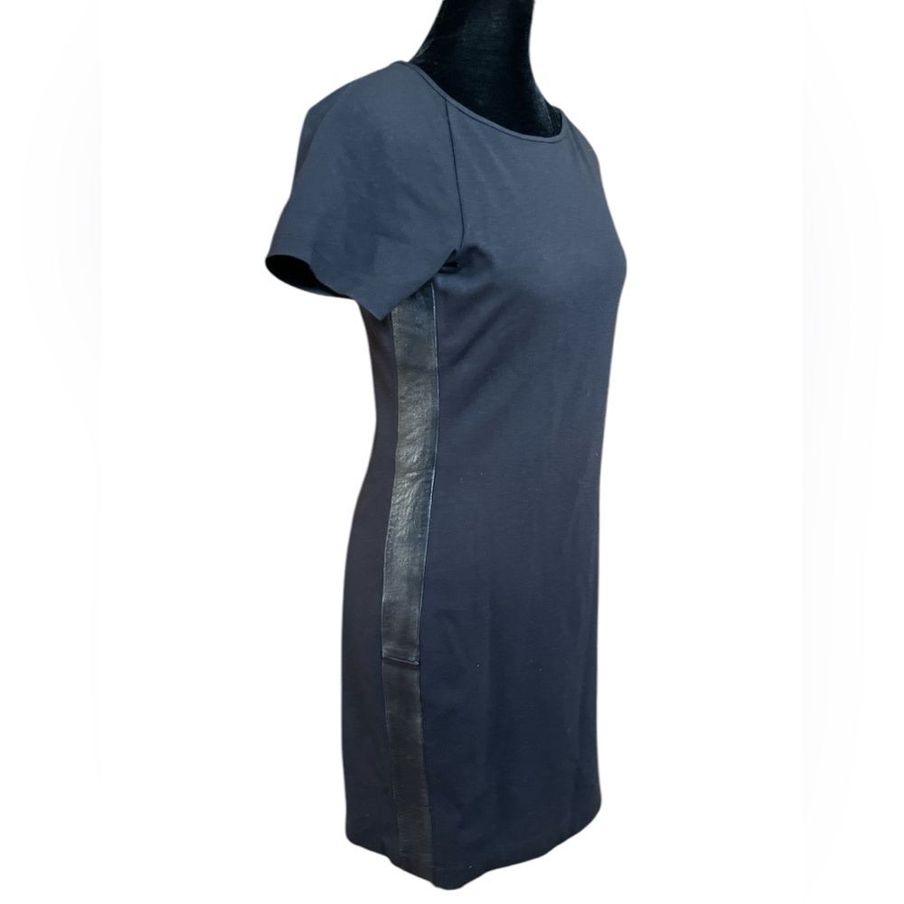 Theory Little Black Dress Size 4 Stretch Cotton with Genuine Leather Luxury - Picture 1 of 6